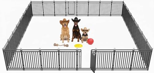 Dog Fence Outdoor Indoor, 47" Inch Height 32 Panels Dog Playpen for Large/Medium/Small Dogs Metal Dog Pen for Yard Camping and RV | Black-Silver - size: 47"Height, style: 32 Panels
