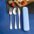 Portable Utensils Set,3-Piece Reusable Silverware,Travel Utensils with Case for Lunch Camping Picnic(Blue) - color: Blue