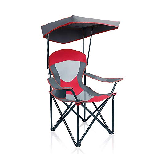 ALPHA CAMP Heavy Duty Canopy Camping Chair, 350 lbs Capacity Oversized Folding Chair with Adjustable Sunshade, Portable Sunshade Chair with Cup Holder for Beach, Fishing, Outdoor - color: Red
