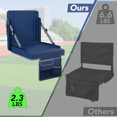Stadium Seats with Back Support 1PACK Adjustable Bleacher Chairs with Back and Cushion Bleacher Seat with Cup Holder, Carry Handle & Shoulder Strap for Outdoor Sports Events, Picnics - color: Navy-1pc-xl-large