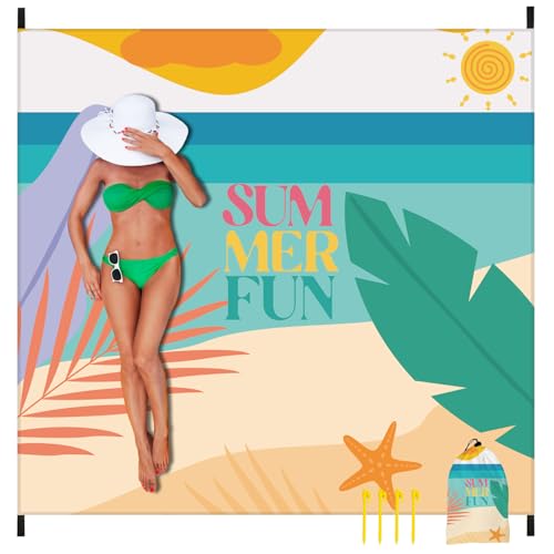 Beach Blanket 79" X 83" Oversized Lightweight, Beach Mat Waterproof Sandproof, Durable Picnic Mat Beach Accessories for Travel, Camping, Hiking - color: Sandy-shore