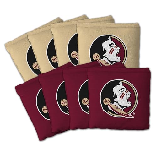 YouTheFan Officially-Licensed NCAA Set of 8 Cornhole Bags - All Weather Dual Sided Slide & Stop - Regulation Size with Carry case - color: Florida State Seminoles