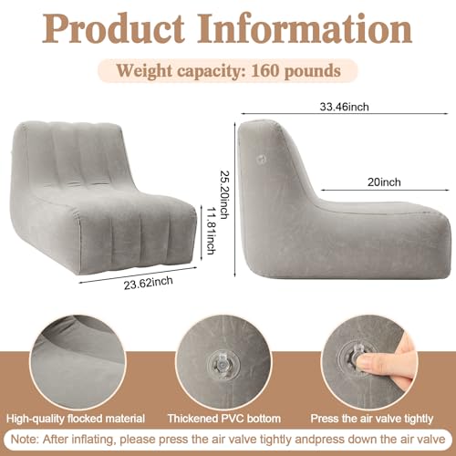 6 Pcs Inflatable Chairs for Adults, Blow up Couch with Electric Air Pump, Inflatable Chairs for Movie Night Flocking Portable Blow up Furniture Beanbag Sofa for Living Room Party (Light Grey) - color: Light Grey