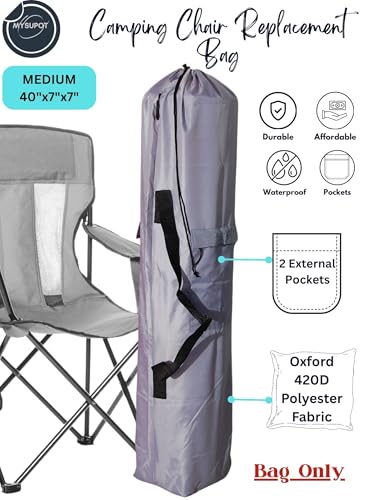 Replacement Bag for Folding Camping Chair, Portable Camp Chair, Hammock, Yoga Mat, Umbrella, Tents, Tripods, Fishing Poles - 420D Oxford Polyester Fabric - color: Grey, size: Medium 40"x7"x7"