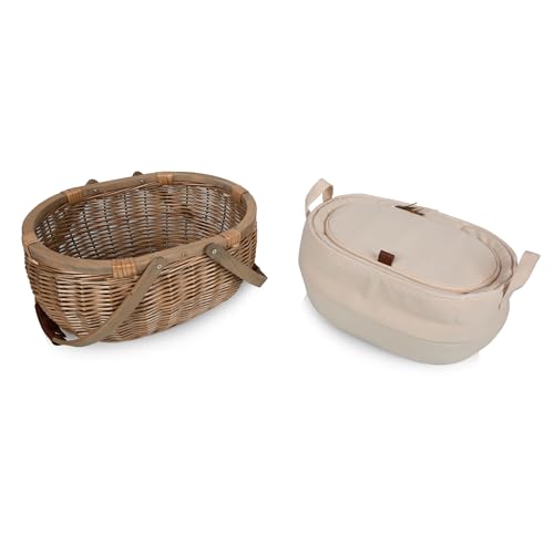 PICNIC TIME Sequoia Picnic Basket with Cooler Compartment, Woven Picnic Basket with Removeable Cooler Bag, Vintage Wicker Picnic Basket, (Beige)
