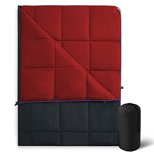 UNIKOME Waterproof Puffy Camping Blanket - Lightweight Packable Outdoor Quilt with Snaps & Corner Loops, Warm Compact Blanket for Cold Weather Hiking Picnic Stadium Travel, 75"×52", Black&Red - color: 04 Black&red