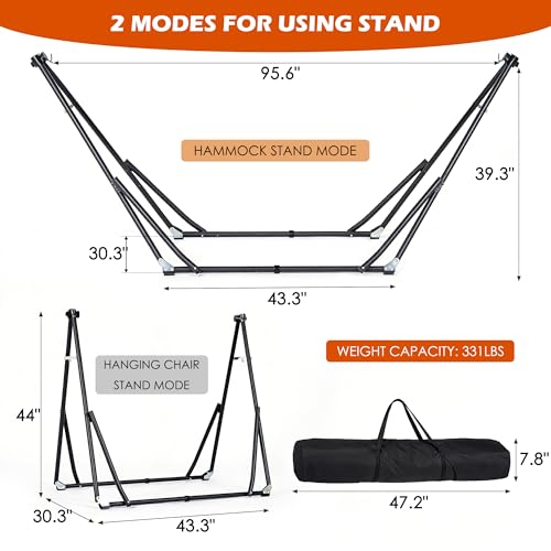 DlandHome Hammock with Stand, Heavy Duty Portable Hammock, 440 lbs Weight Capacity, Outdoor Hammock Chair with Carrying Bag & Adjustable Steel Stand for Patio, Garden, Beach, Backyard, Classic Red