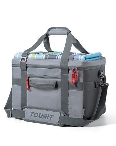 TOURIT Soft Sided Cooler Bag Insulated 30/48/60 Cans, Large Collapsible & Leakproof Ice Chest for Picnic, Beach, Camping, Travel - color: Grey, size: 48Can 32L