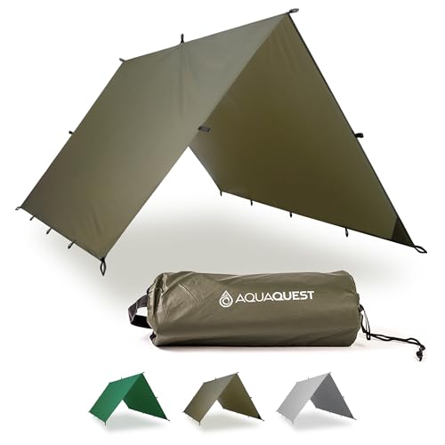 AquaQuest Guide Tarp – Ultralight Waterproof (5,000 mm) Seam-Taped 40D Ripstop Rain Fly for Backpacking, Stealth Camping & Thru-Hiking - color: Olive Drab, size: 15 x 15 ft