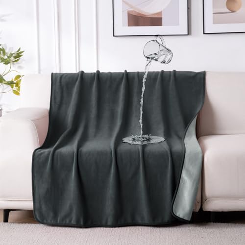 QiyI Waterproof Blanket for Bed Couch Sofa, Small Washable Reversible & Reusable Pet Dog Cat Throw Blanket, Leakproof Stain Resistant Sofa Cover, 40"x60", Dk Grey/Lt Grey - color: Dark Grey/Silver Grey, size: 40"×60"