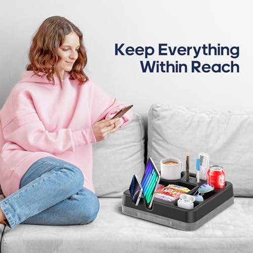 Couch Cup Holder Tray Couch Cup Holder Pillow Bed Tray Snack Sofa Bed Caddy Organizer Beach Sofa Drink Holder Anti-Spill Portable Snack Caddy Couch Remote Holder for Phone Pad Kindle Beverage Black - color: Black
