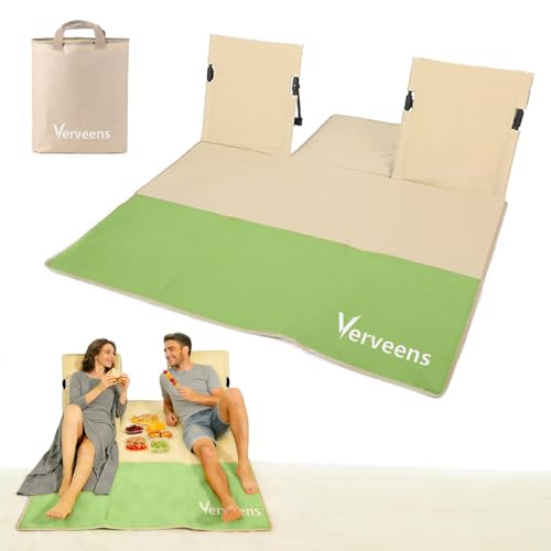 2-Person Portable Beach Lounge Chair with Carry Bag - Lightweight Outdoor Picnic Mat with Back Support for Beach Picnic Concerts Camping & Park (Khaki and Green) - color: Khaki and Green