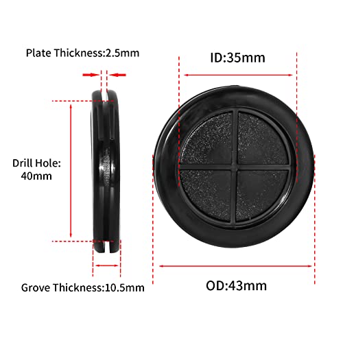 Flyshop 4-Pack Round Double-Sided Black 40 mm 1-9/16" Rubber Grommet, 35 mm 1-3/8" ID, Hole Grommet Synthetic Rubber Grommets Wire Protection - size: 1-9/16" (40mm) Drill Hole