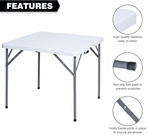 Lakhow 34" Square Folding Table, Fold-in-Half Utility Dining Portable Table Heavy Duty HDPE Plastic Foldable with Carrying Handle Indoor Outdoor for Picnic, Party - color: 34 Inches White