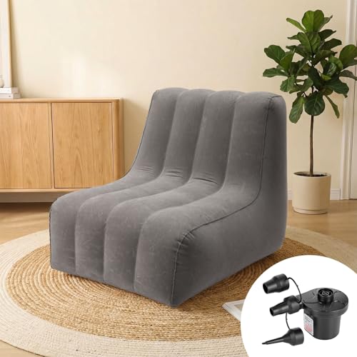 Inflatable Chairs for Adults, Blow up Couch with Electric Air Pump, Inflatable Chairs for Movie Night Flocking Portable Blow up Furniture Beanbag Sofa for Living Room Party(Dark Grey)