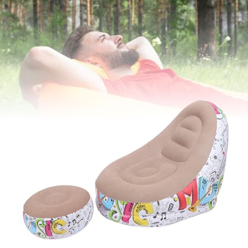Zunate Inflatable Lounger Chair with Foot Stool, Portable Air Sofa Bed for Camping, Outdoor, Beach & Patio - Flocking Fabric, Foldable & Includes Repair Patch (Brown) - color: Brown