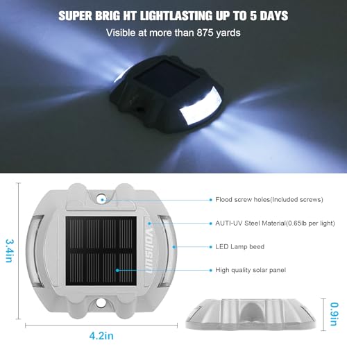 VOLISUN Solar Deck Lights Driveway Dock Lights, 12-Pack Led IP68 Waterproof Outdoor Warning Step Lights for Driveway Sidewalk Garden Pathway Yard(White, Auto On/Off - color: White, size: 12 Pack