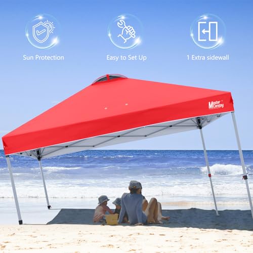 MASTERCANOPY Durable Pop-up Canopy Tent with 1 Sidewall (10'x10', Red) - color: Red, size: 10x10