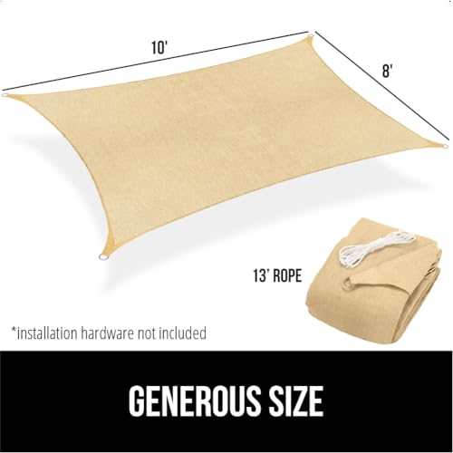 GORILLA GRIP Heavy Duty Sun Shade, UV Protection Fade Tear and Rust Resistant Rectangle Sunshade Canopy, Curved Edges Blocks Sunlight, Breathable Sail, Outdoor Patio, Lawn Garden, 8x10 FT Sand - color: Sand, size: 8' X 10', style: Rectangle