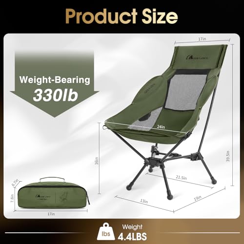 MOON LENCE High Back Folding Camping Chair, 330lbs Portable Compact Chair with Wide Seat & Ergonomic Back Support (Green) - color: Green, size: Max