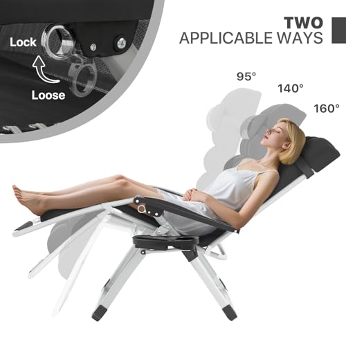 Magshion Zero Gravity Chair with Cushion, Reclining Outdoor Patio Lounge Chair, Folding Indoor Anti Gravity Recliner, Portable Lounger with Removable Cup Holder Side Tray and Pillow Headrest (Black) - color: Black