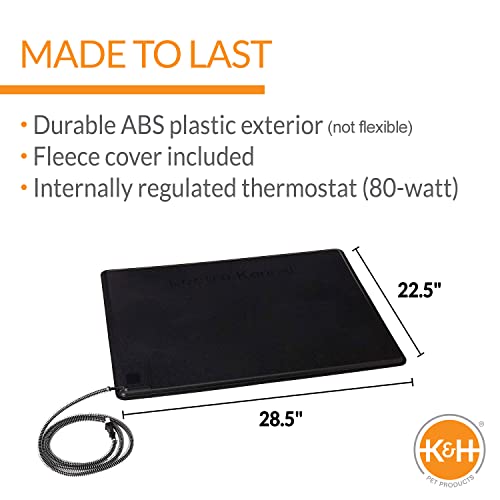 K&H Pet Products Lectro-Kennel Heated Outdoor Dog Pad, Durable Rigid ABS Plastic Waterproof Heated Pad for Cat & Dog Houses Outdoor, Washable Cover, Safety Listed - Large 28.5 X 22.5in Black 80W - size: Large (22.5 x 28.5 in), style: Recyclable Box