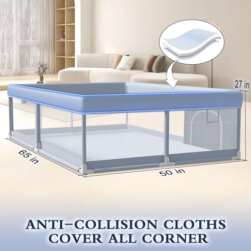 XVISHX 65 x 50 Inch Baby Playpen, Playpen for Babies and Toddlers, Baby Play Pen Playard for Indoor & Outdoor Active Center Game Fence, with Skin-Friendly Fabric and Soft Breathable Mesh, Grey - size: 65 × 50 Inch