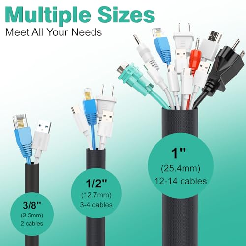 UOMTFAI Dog Cat Cord Protector 10ft - 1/2inch, Flexible Cable Sleeve for Easy Cord Management, Protects Cables from Pets Chewing, Ideal for USB, Power, Audio and Video Cords - Black - color: Black, size: 1/2"-10ft