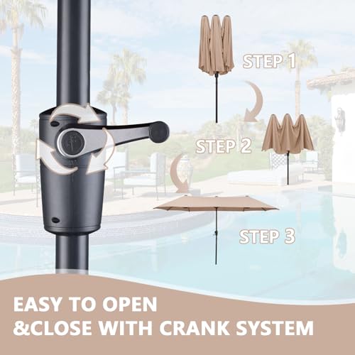 13Ft Large Patio Umbrella with Base Outdoor Double-Sided Market Extra Large Table Umbrella Easy Crank for Yard, Poolside, Deck-Khaki - color: Khaki, size: 13FT Umbrella+Base