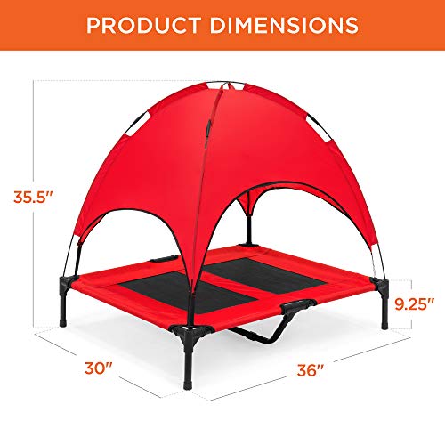 Best Choice Products 36in Elevated Cooling Dog Bed, Outdoor Raised Mesh Pet Cot w/Removable Canopy Shade Tent, Carrying Bag, Breathable Fabric - Red - color: Red, size: 36in