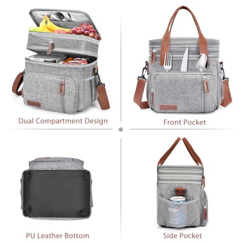 Lunch Box & Lunch Bag for Women Men, Expandable Large Insulated Adult Lunch Bag with Strap, Double Deck Leakproof Lunchbox Durable Cooler Bags for Work Picnic Beach,16L, Gray - color: Gray
