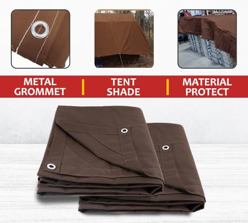 Mytee Products 7' x 9' Dark Brown 12oz Canvas Tarp with Grommets - Water Resistant - Heavy Duty Canvas Tarps - Multipurpose Tarpaulin Cover for Canopy Tent, Roof, Camping, Semi Trucks & Cargo - color: Dark Brown (1 Pc), size: 7' x 9'