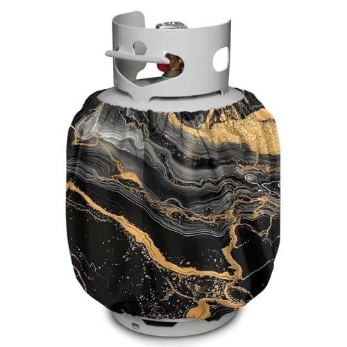 Rv Propane Tank Cover Black Gold Gas Tank Covers Protective Covers for Grill, Travel Trailer RV and Outdoor Use Windproof Weatherproof Gas Carrier - color: Black Gold