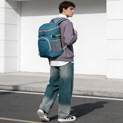 Pritent Cooler Backpack for Men Women Insulated Waterproof Backpack Cooler Leak Proof Cooler Bag Lightweight Lunch Backpack for Camping Beach Travel Picnic - color: Leather Blue, size: 30 Cans