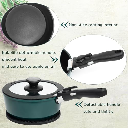 Moss & Stone Aluminum Pots And Pans Set Nonstick, Removable Handle Cookware, Stackable , Dishwasher Safe, Induction Camping Cookware Set. (10 Pieces Blue) - size: 10 Pcs Blue
