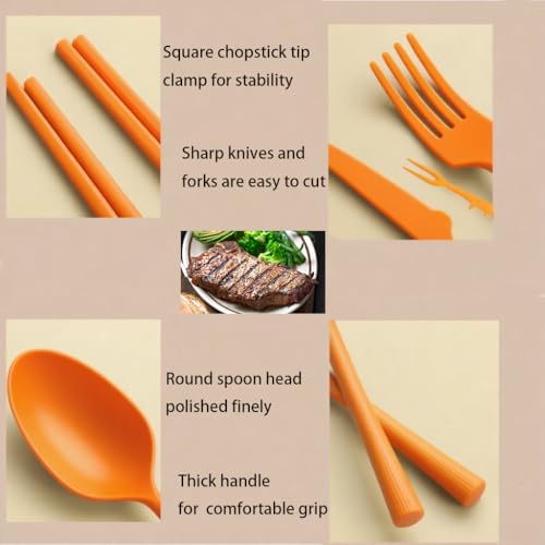 Straw Portable Travel Utensils with Case, Reusable Camping Utensil Sets for Lunch Box Cutlery Set - Plastic Portable Spoon and Fork Set with Case Daily Use Outdoor (Orange) - color: Orange
