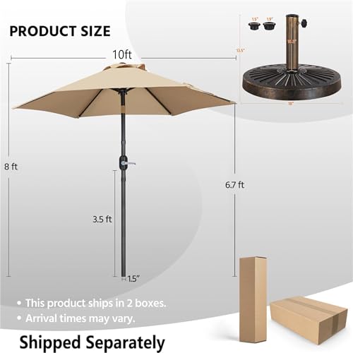 Yaheetech 10FT Patio Umbrella Outdoor with Heavy Duty Base Included,Table Umbrella with Push Button Tilt and Crank, UV Protection Waterproof for Yard/Outdoor/Wedding Parties and Events - Tan - color: Tan, size: 10FT