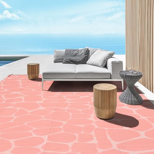 Boulder Bee Outdoor Rugs | 5 x 8 Feet Plastic Straw Rug | Waterproof Outdoor Camping Rugs | Quick Drying Picnic Rug | Sand Free Reversible Beach Mats | 2.7 lb (Pink) - color: Shell Pink, size: 5*8 Feet