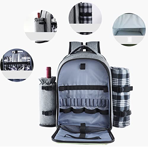 Picnic Bag Picnic Basket Tote Picnic Backpack for 4 Person Set Pack with Insulated Waterproof Pouch for Family Outdoor Campingfor Trip/Picnic/Sports/Flight, Gray