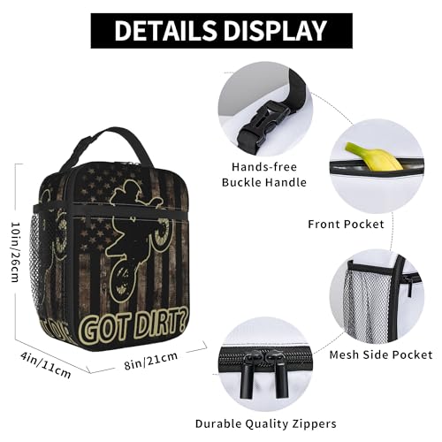 Got Dirt Bike Dirtbike Motorcross Motorcycle Moto Camo Camouflage American Flag Insulated Lunch Bag Portable Reusable Zipper Lunch Box For Men Women Work Picnic Travel Camping - color: Black16