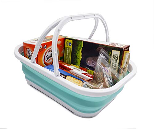 SAMMART 12L (3.17 Gallon) Collapsible Tub with Handle - Portable Outdoor Picnic Basket/Crate - Foldable Shopping Bag - Space Saving Storage Containe (1, White/Bright Blue) - color: White/ Bright Blue