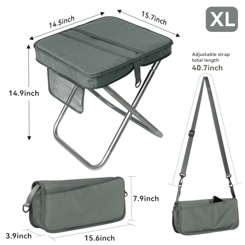 Camping Stool with Shoulder Strap,Ultralight Collapsible Handbag Style Stool,Pocket Portable Chair for Camping Travel Fishing Hiking Beach Backpacking Gardening Picnics-XL(Grey) - color: Grey, size: X-Large
