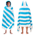 COTTON CRAFT Hooded Beach Towel - Oversized XXL 35x84 Towel with Hood for Adults - The Big Kahuna 7 Foot Beach Blanket Towel - Big & Tall Soft 100% Cotton Velour - Pool Bath Wrap - Cabana Stripe Aqua - color: Cabana Stripe - Aqua, size: 1 Pack - 35x84 Hoo