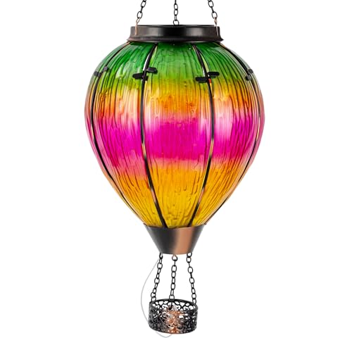 Large Solar Hot Air Balloon Lantern with Flame, Colorful Glass Hanging Balloon Lanterns Outdoor Waterproof Garden Decor for Yard Patio, Birthday Mother's Day Gifts for Women Mom - color: Gradient Pink