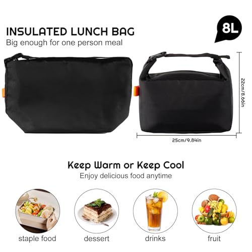 YUDANSI Fashion Lunch Bags for Men Women- Reusable Insulated Leakproof Lunch Box Tote Bag, Cool Bags for Adults,Thermal Cooler Bag for Work Picnic Travel -8L (Black) - color: Black