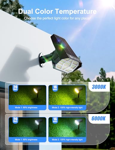 Brightown 4Pack Solar Spot Lights Outdoor [Cool & Warm Light 2-in-1], IP67 Solar Lights Outdoor Waterproof with 1800mAh, Two Mounting Methods Outdoor Solar Lights for Yard, Garden and Pathway - color: 2 Colors: Cool White & Warm White, size: 4 Pack