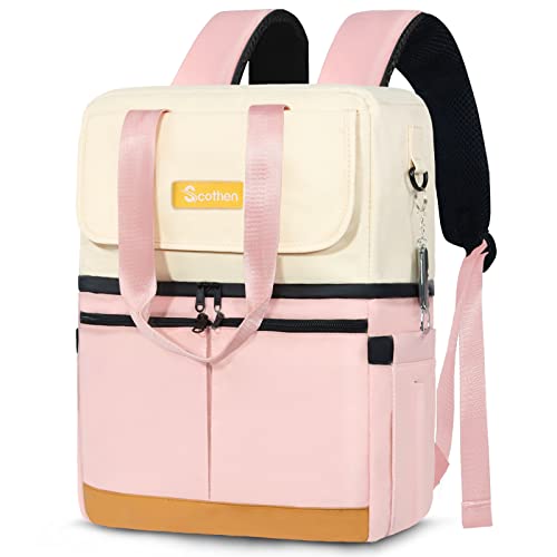 Scothen Backpack Cooler with Double Decker & 12 Ice Packs- Keeps 36 Cans Cold for Up to 24 Hours- Waterproof & Leak Proof Insulated Cooler Backpack- Stylish Cooler Bookbag for Women Travel Work Beach - color: Pink