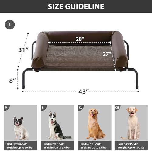 RRPETHOME Large Elevated Cooling Dog Bed, Raised Dog Cot Beds for Large Dogs, Elevated Outdoor Pet Cot, Chew Proof Portable Cooling Pet Cot with Skid-Resistant Feet and Breathable Mesh - color: Brown, size: 43.0"l X 31.0"w X 8.0"th