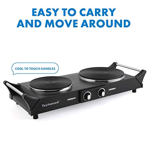 Techwood 1800W Hot Plate Portable Electric Stove Countertop Double Burner with Adjustable Temperature & Stay Cool Handles, 7.5” Cooktop for RV/Home/Camp, Compatible for All Cookwares - color: Black, size: Double Burner
