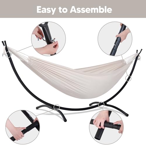 SUNCREAT Portable Outdoor Hammock with Stand Included, Double Hammock with Stand for Outside, Beige - color: Beige